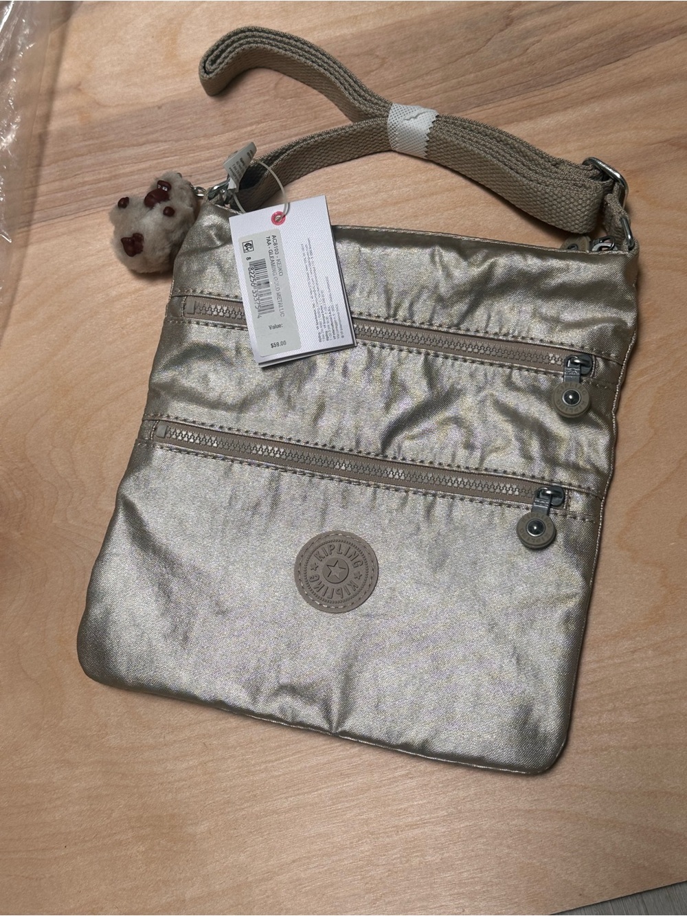 Kipling Metallic Champagne Crossbody Bag